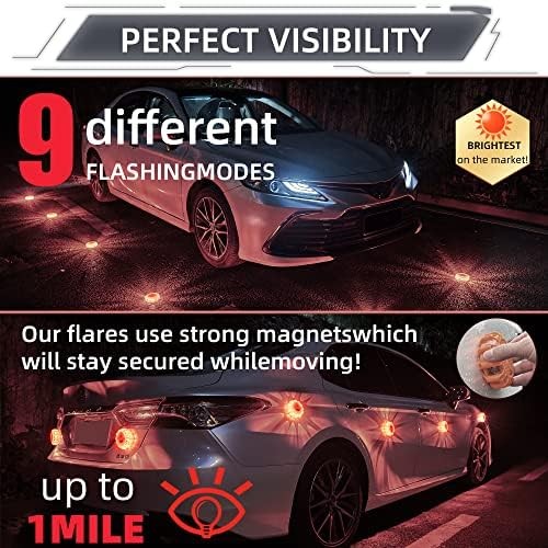 LED Road Flares 6Pack Roadside Emergency car kit 6 Part Rechargeable, AMBER