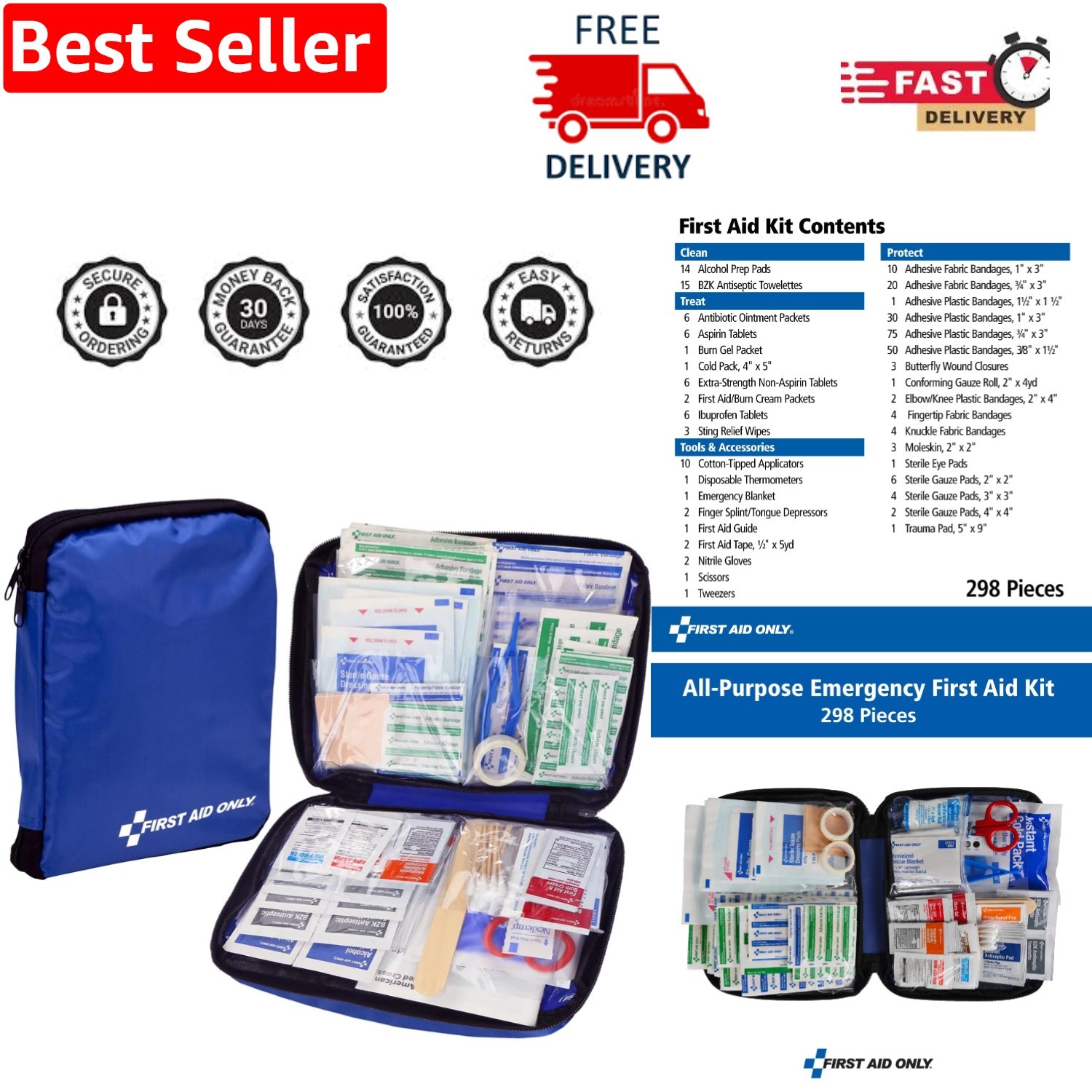 298-Piece Compact First Aid Kit for Home, Car, and Travel – Stay Prepared Any…