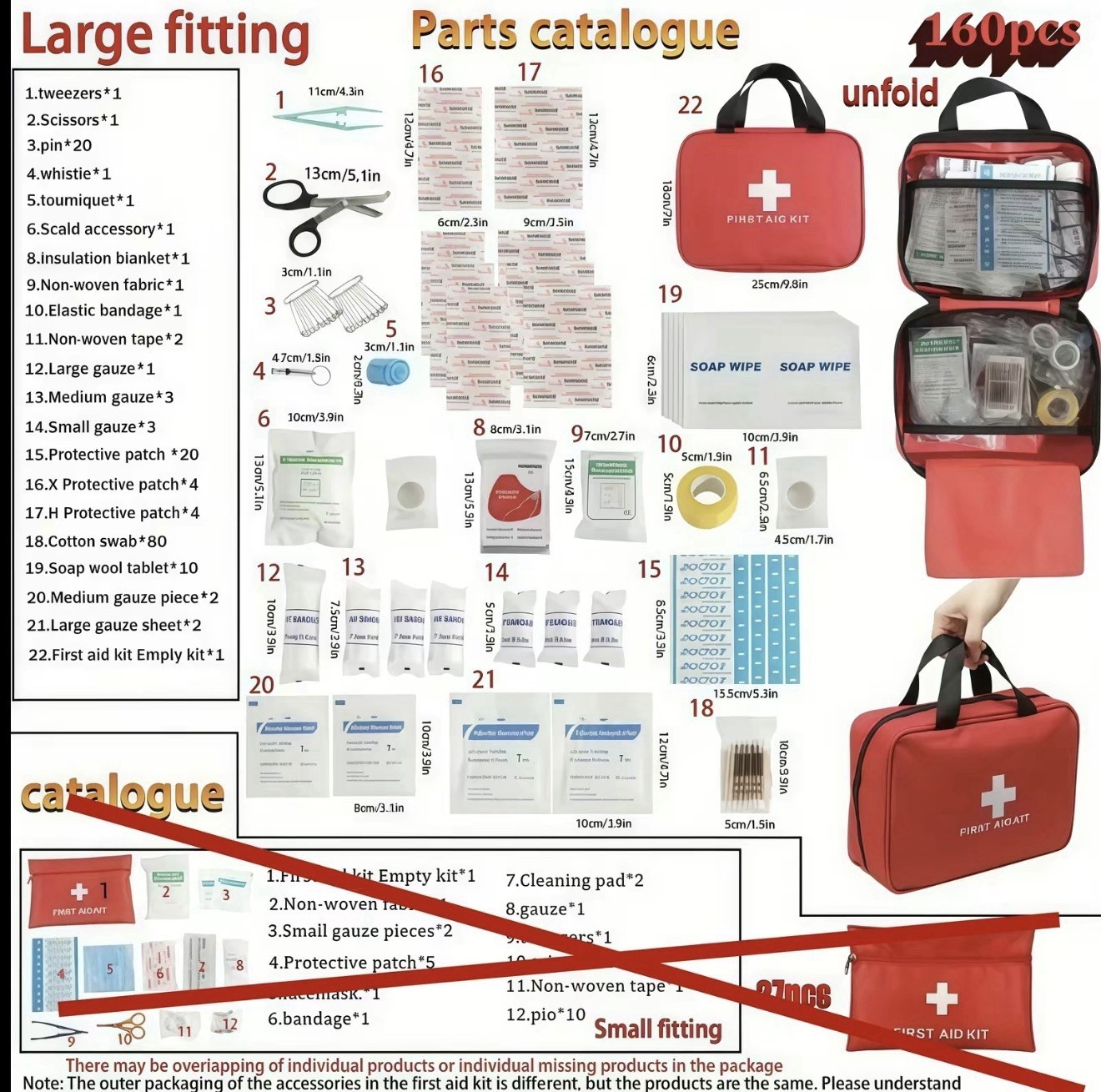 160pc First Aid Kit Medical Emergency Trauma Bag | Waterproof, Home, Car, Camp