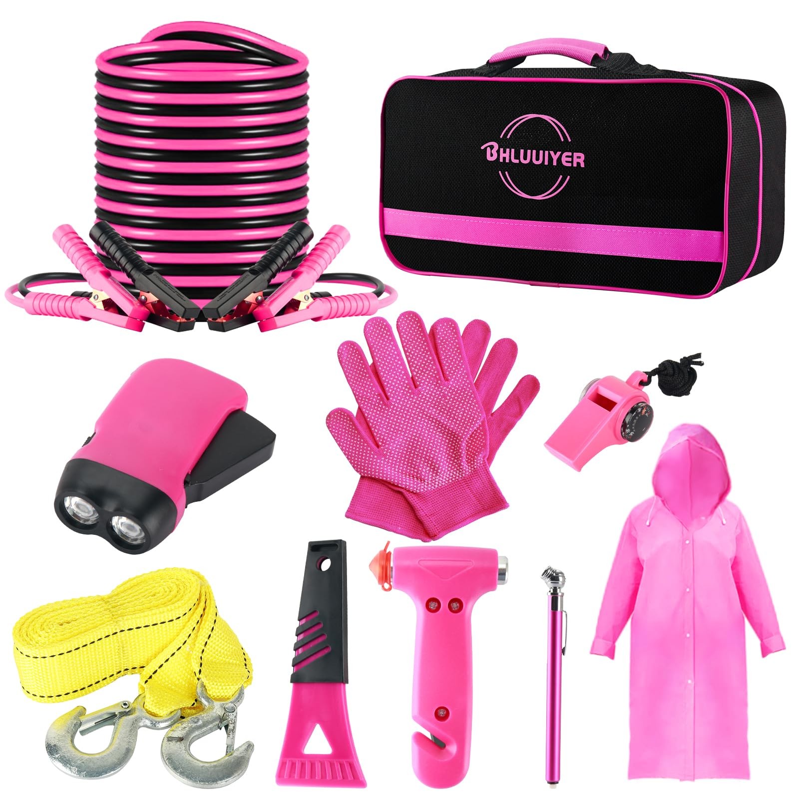 BHLUUIYER Car Emergency Kit, Pink Roadside Kit with Jumper PINK