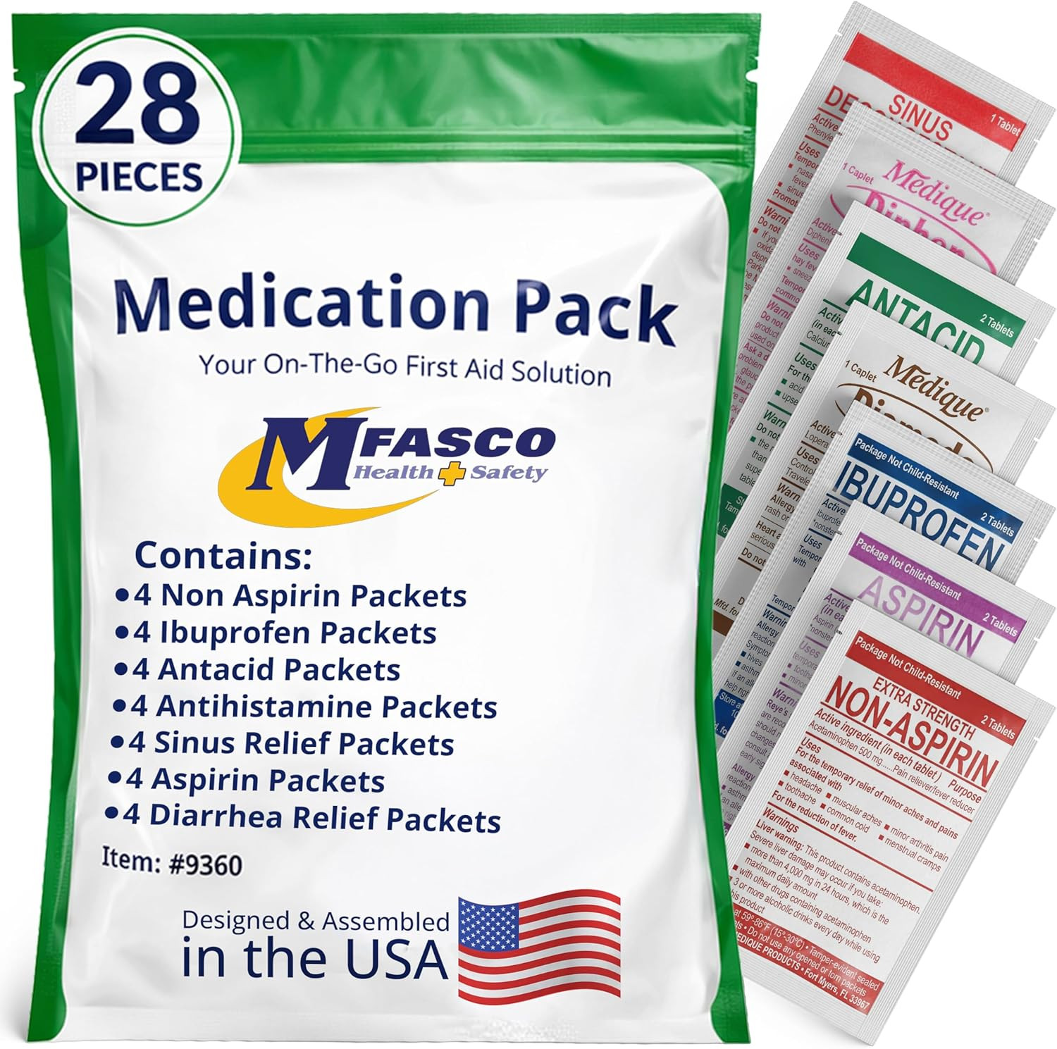 – 7 in 1 – Travel Size Medicine Kit – TSA Approved | 28 First Aid Emergency OTC