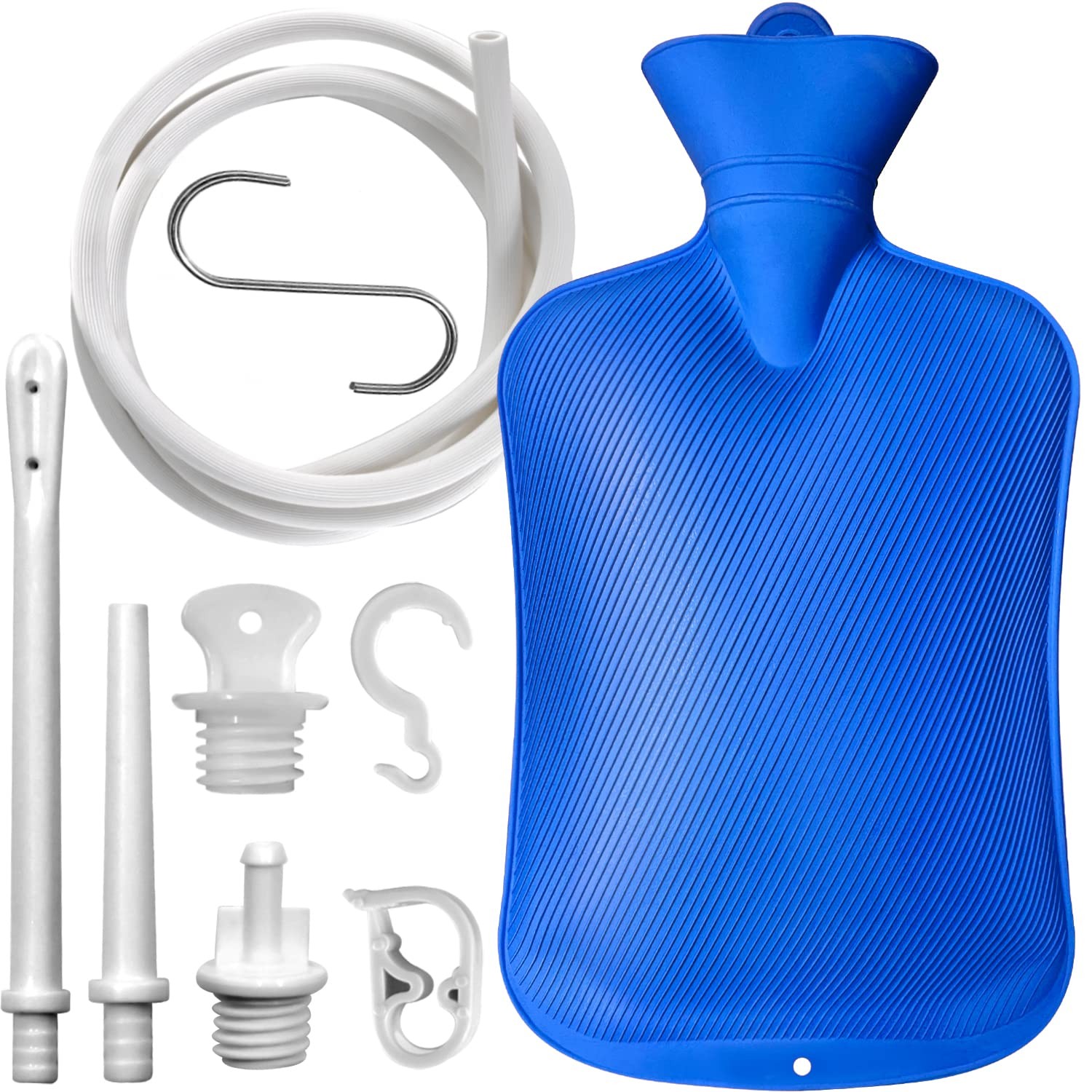Enema Bag 2L Home Kit with 2 Tips,60 inch Long Silicone Blue
