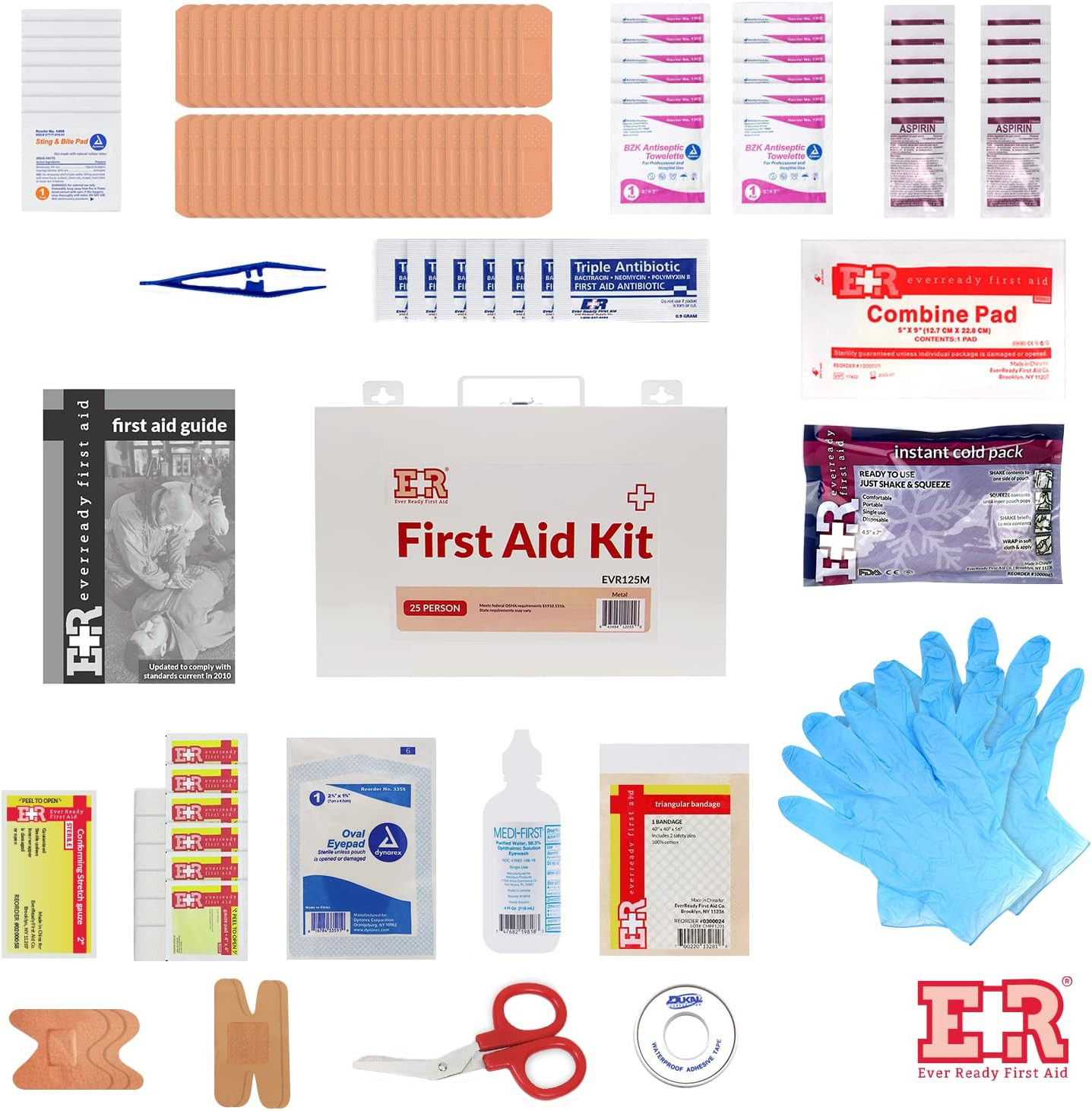 Ever Ready First Aid 107 Piece 25 Person First Aid Kit with Metal Case, OSHA Com