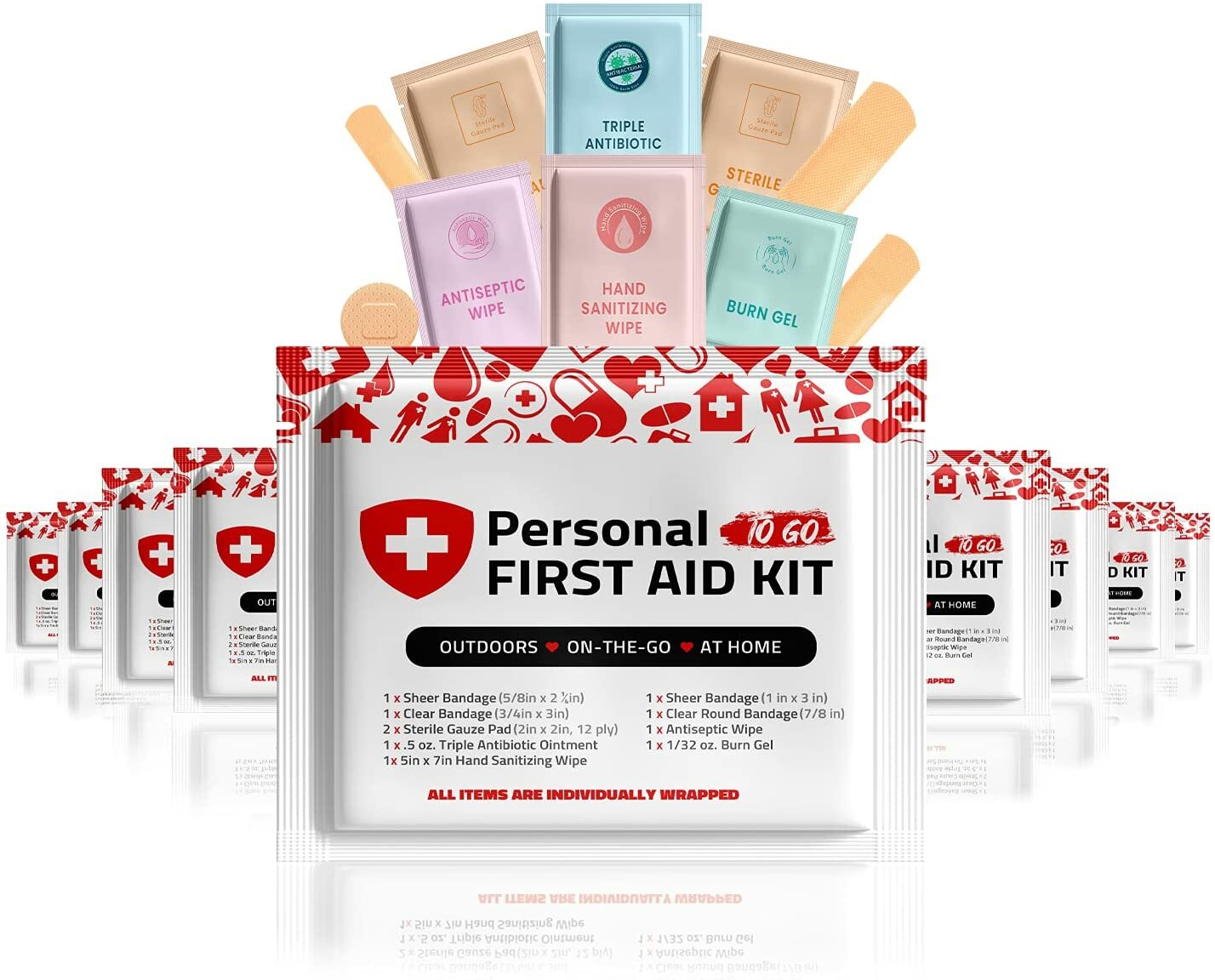 Portable Travel Size First Aid Kit – 10 Pack (Red)