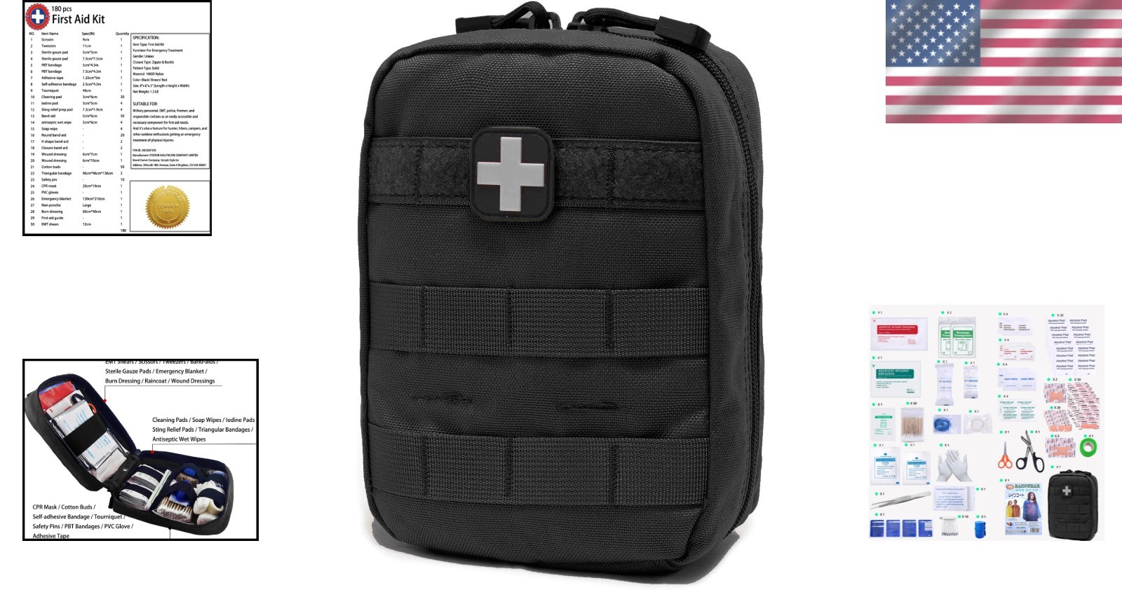 Emergency Ready MOLLE Tactical Pouch with Organized Medical Supplies – 8x6x3