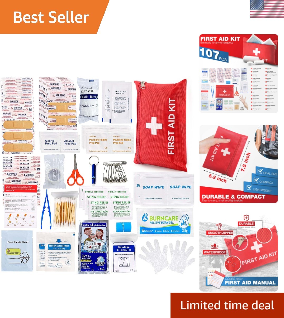 Organized 107-Piece First Aid Kit – Essential Emergency Supply for Home & Travel