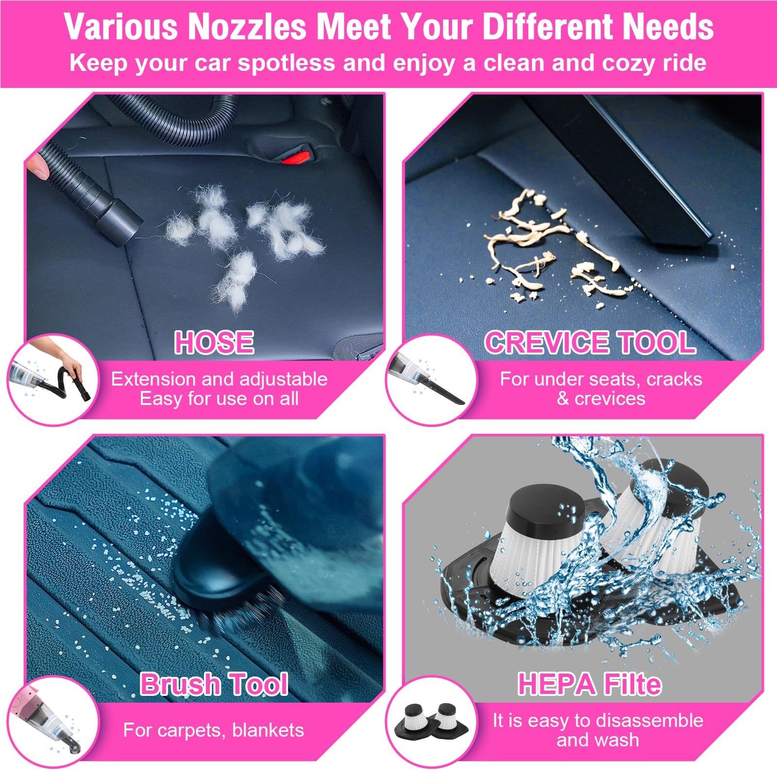 vioview Roadside Emergency Car kit for Vehicles, with 4 in 1 Inflatable Pink