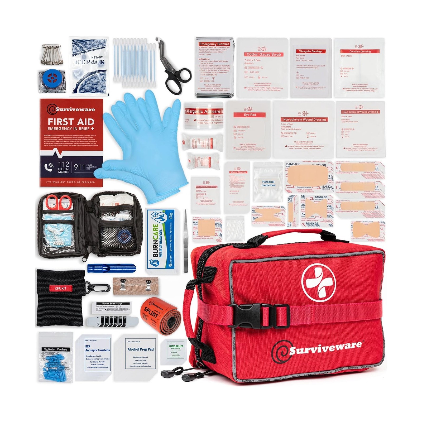 Surviveware 238 Pcs Comprehensive Premium Survival First Aid Kit – Medical Em…
