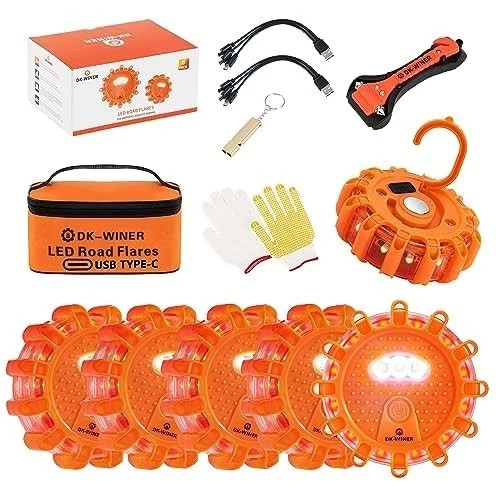 LED Road Flares 6 Pack Emergency Roadside Car Boat Kit Magnetic Base 9 FlashMods