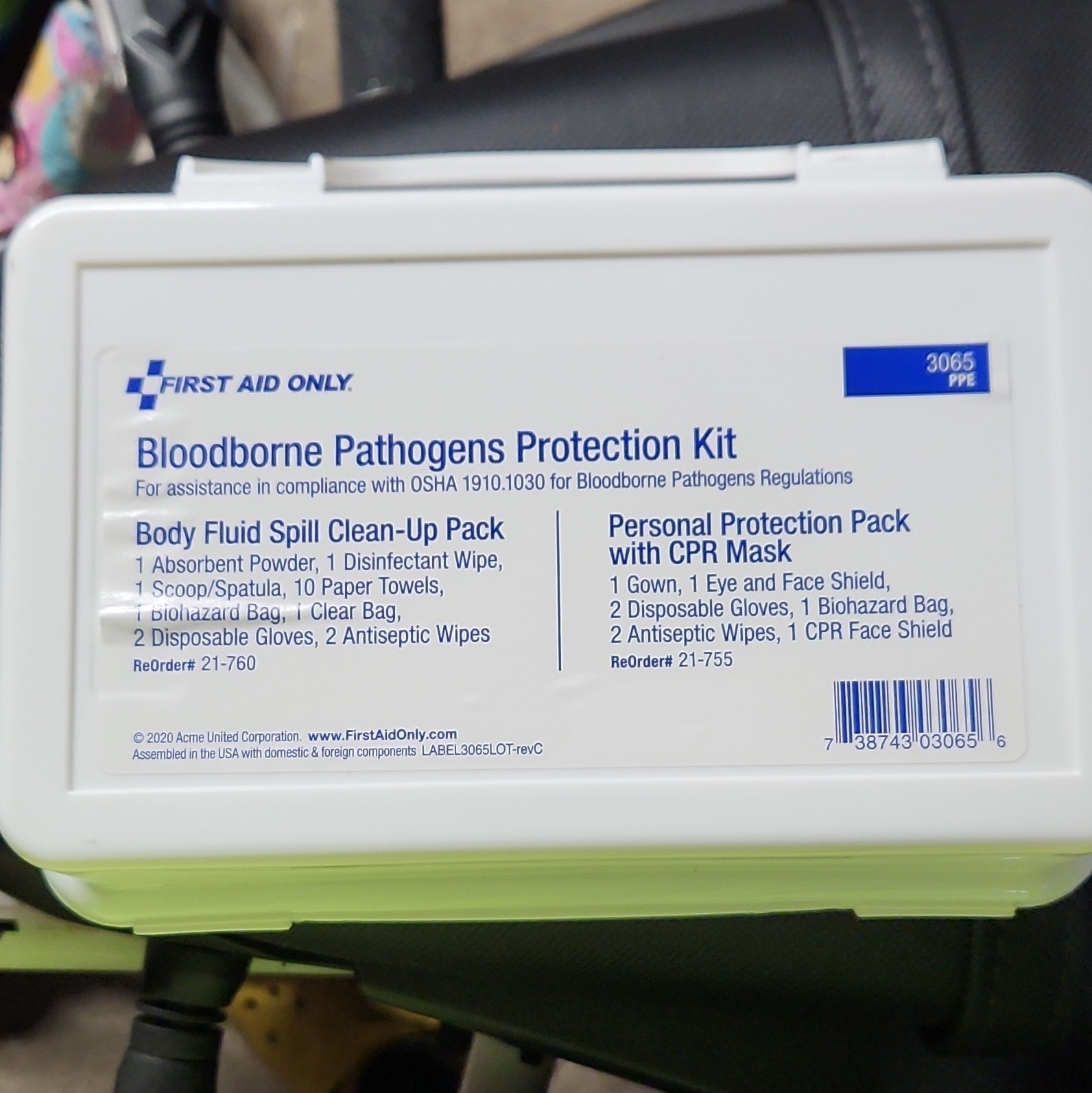 First Aid Only OSHA Bloodborne Pathogen PPE Kit 3065 Portable w/ Biohazard Bag