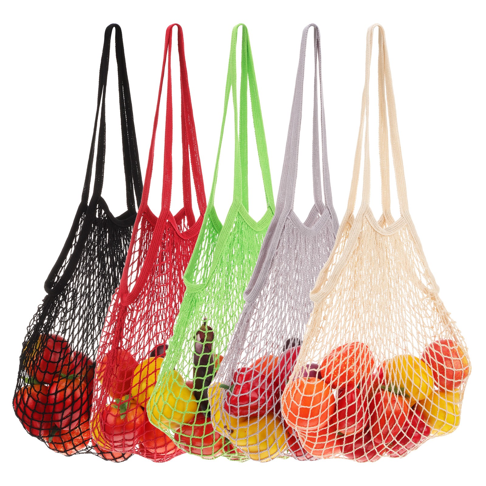 Reusable Mesh Produce Storage Bags Set of 5Pcs,Multicolor, Short Handle