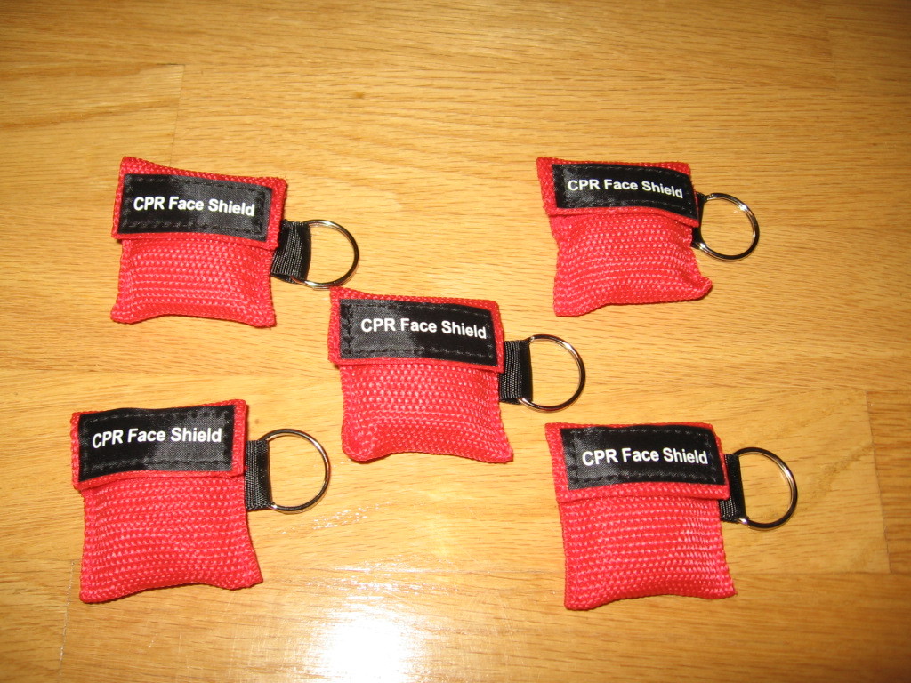 CPR Key Chain Face Shield Set of 25 in Nylon Web Protective Holder Red/Black