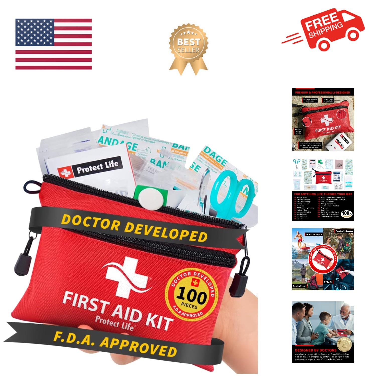 First Aid Kit, Travel First Aid Kit for Car, 100 Piece Compact Emergency Prep…