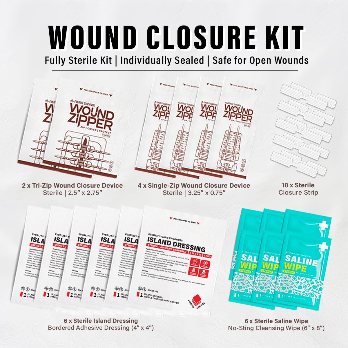 28-Pc Wound Closure Kit | Suture-Free Zip Devices & Butterfly Bandages | Sterile