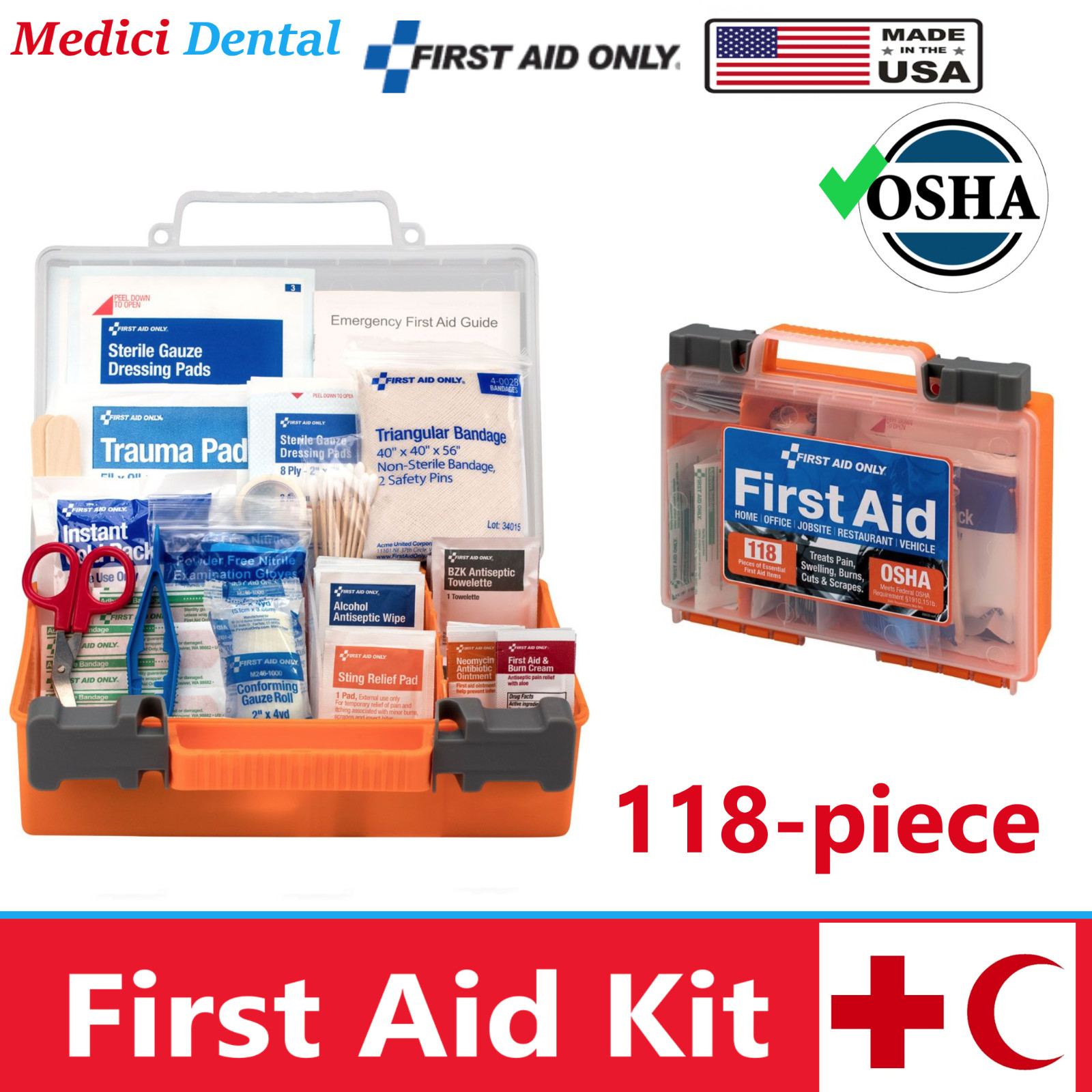 118/Pcs First Aid Kit, Clear Front Cover 118-piece First Aid Bag, 25 persons