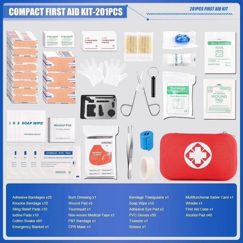 201 PCS First Aid Kit,Trauma Kit with Essential Emergency Medical Supplies