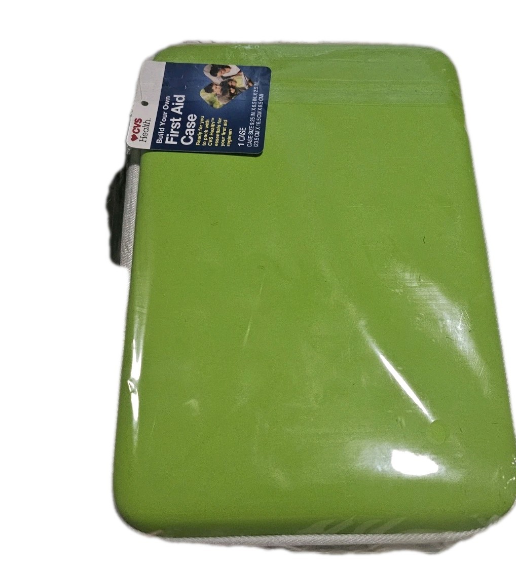 CVS HEALTH BUILD YOUR OWN FIRST AID CASE LIME GREEN 9.25” X 6.5” X 2.5” IN/ NEW