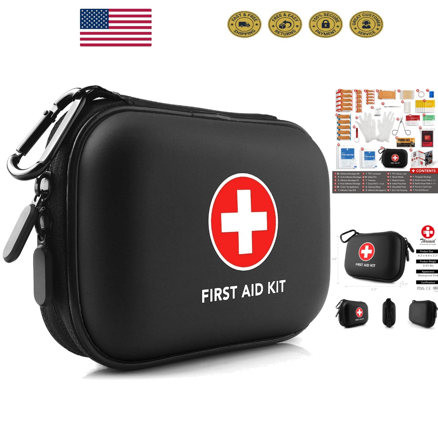 Mini First Aid Kit, 100 Pieces Water-Resistant Hard Shell Small Case – Perfec…