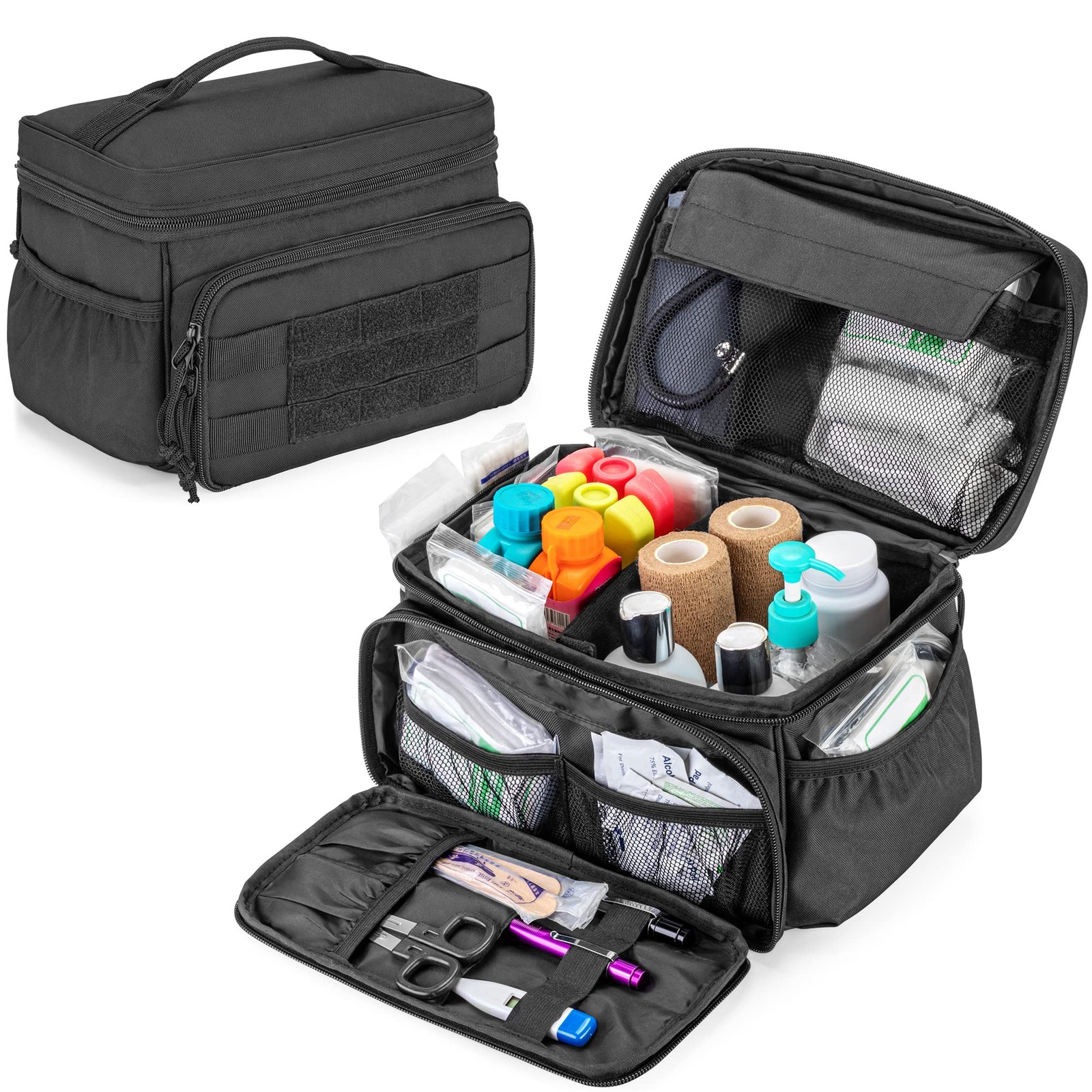 Damero Small Medicine Storage Bag Empty, Emergency Trauma Kit Large, Black