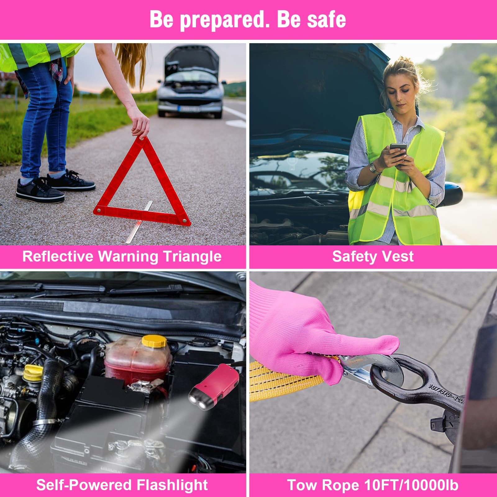 vioview Roadside Emergency Car kit for Vehicles, with 4 in 1 Inflatable Pink
