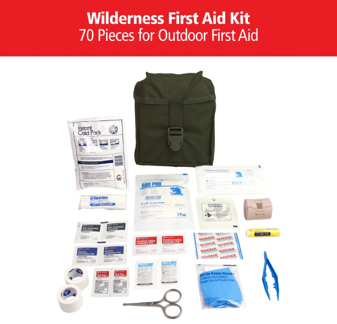 Elite Wilderness First Aid Kit, 70 Pieces, Emergency Medical Supplies