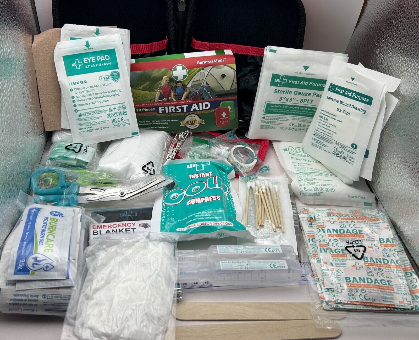 170 Pc First Aid Kit Emergency Trauma Military Survival Camp Burn Relief Saline