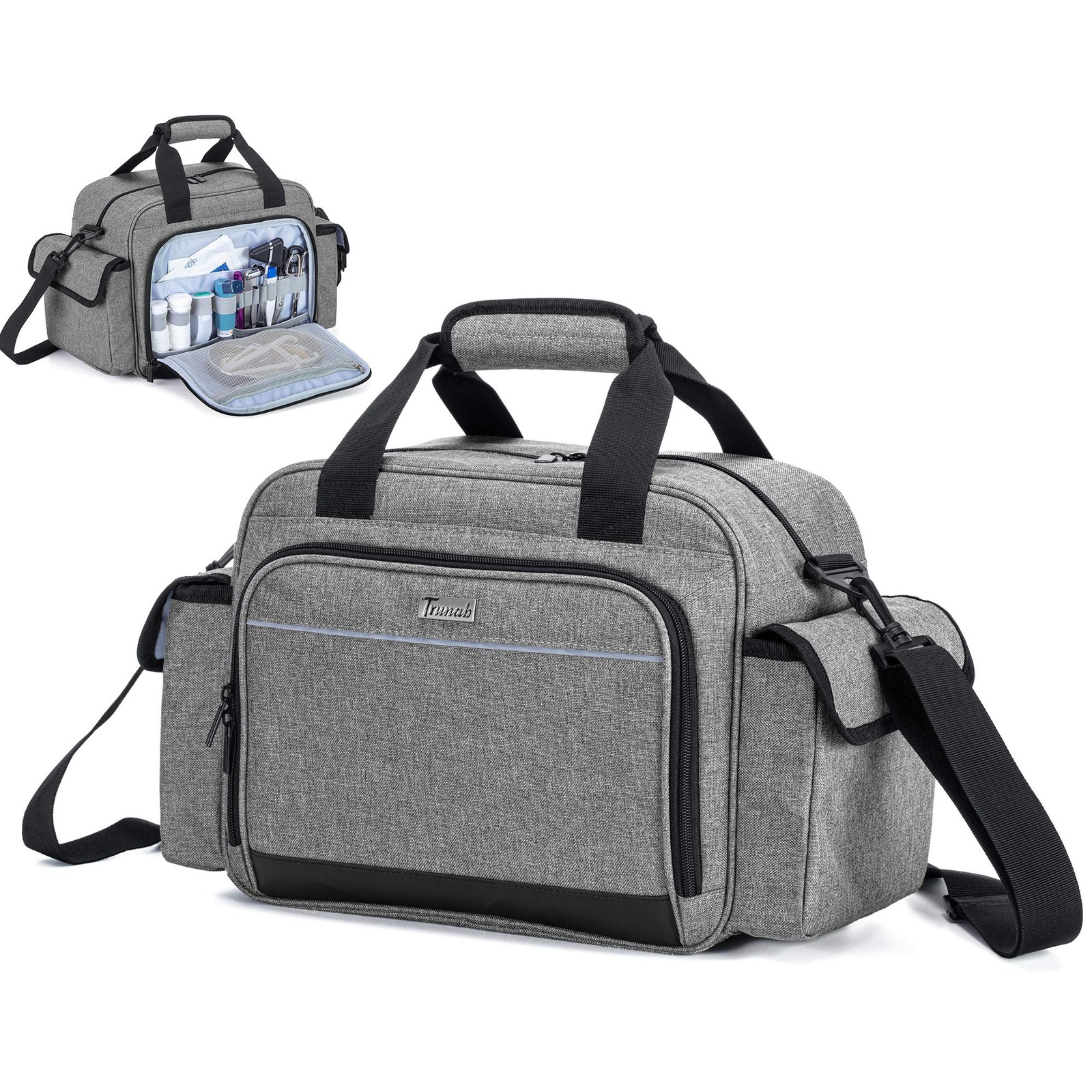 Trunab Home Health Nurse Bag Empty, Portable 1 Count (Pack of 1), Grey