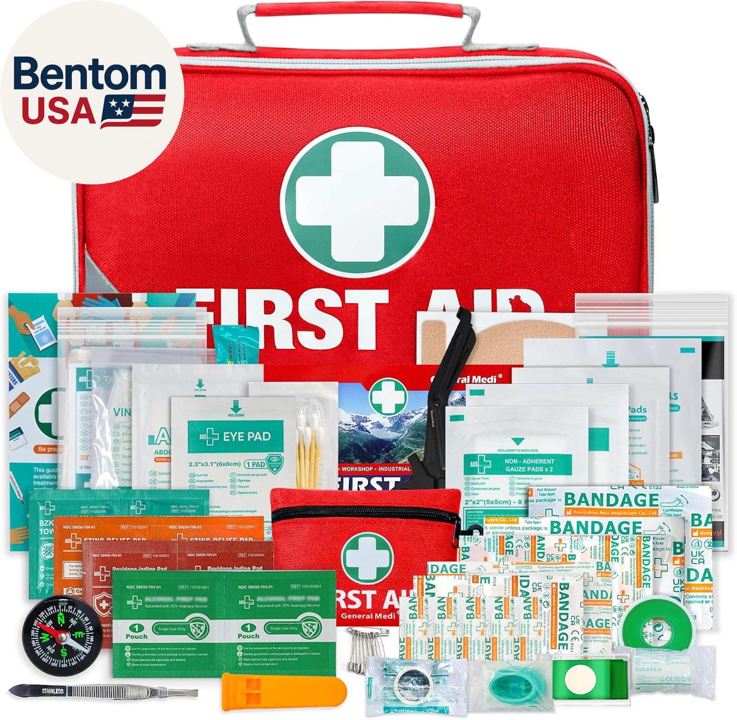 2-In-1 First Aid Kit (215 Piece Set) + 43 Piece Mini First Aid Kit -Includes Ice