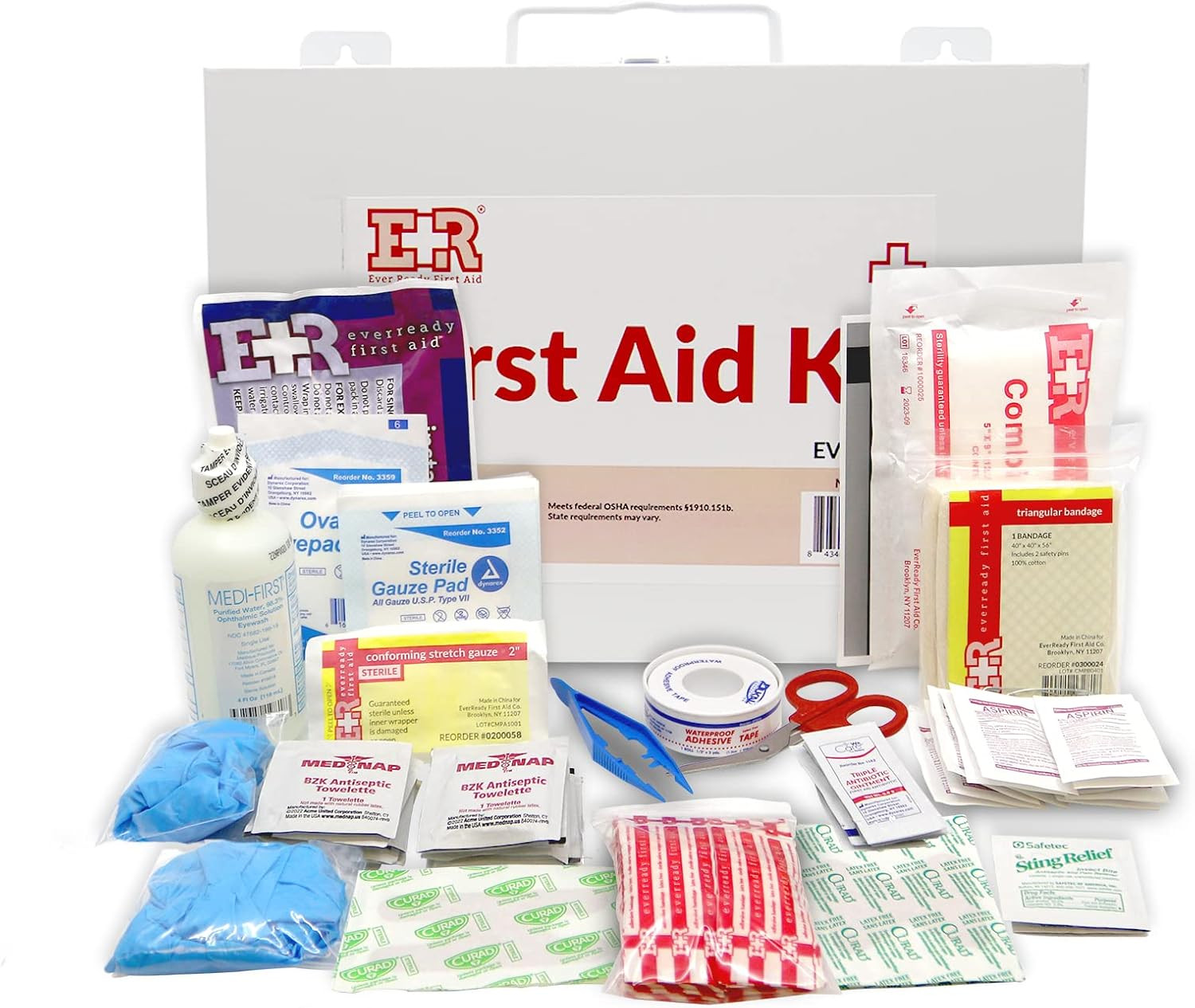 Ever Ready First Aid 107 Piece 25 Person First Aid Kit with Metal Case, OSHA Com