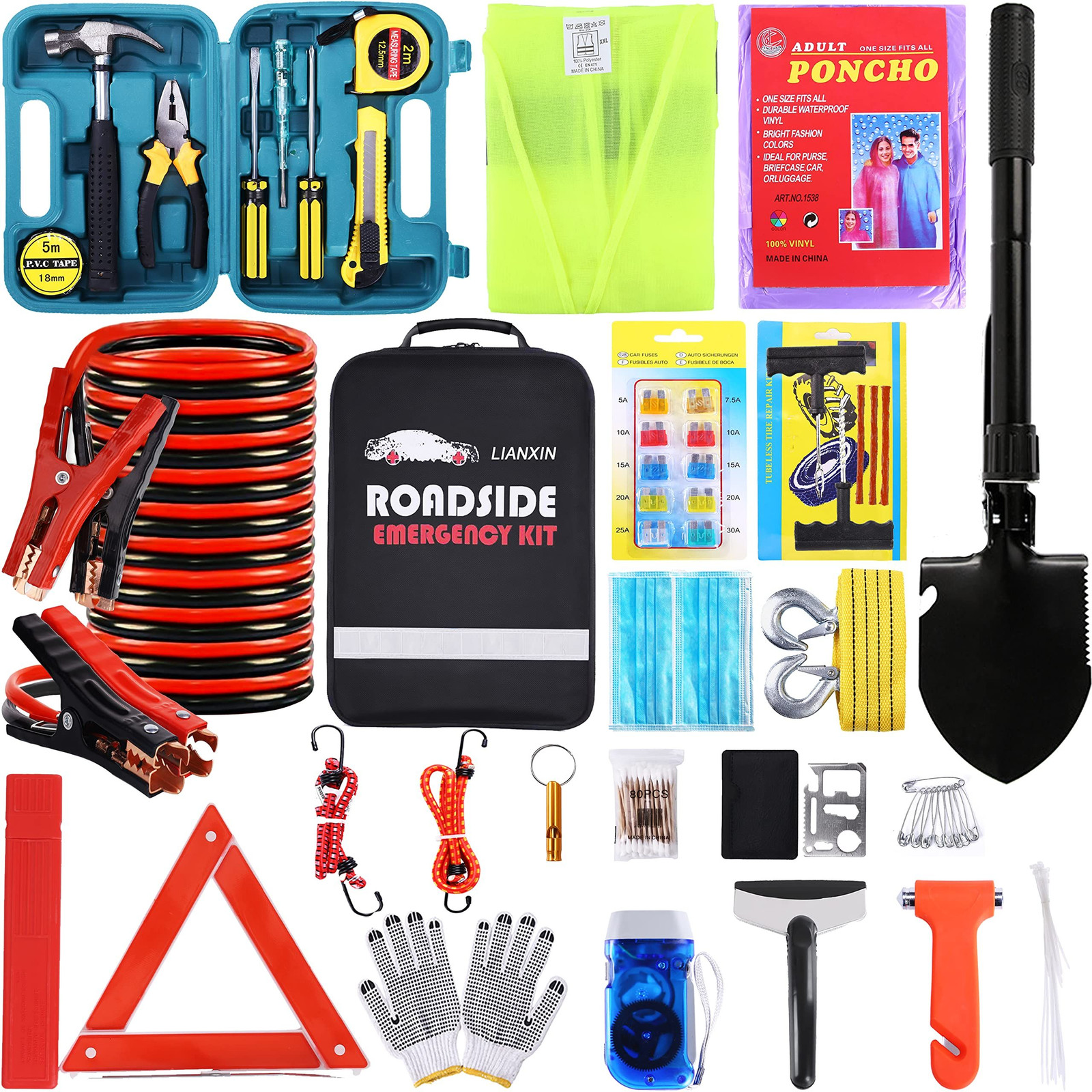 LIANXIN Roadside Emergency Car Kit-Safety Kit 10in*6in*3in, Black