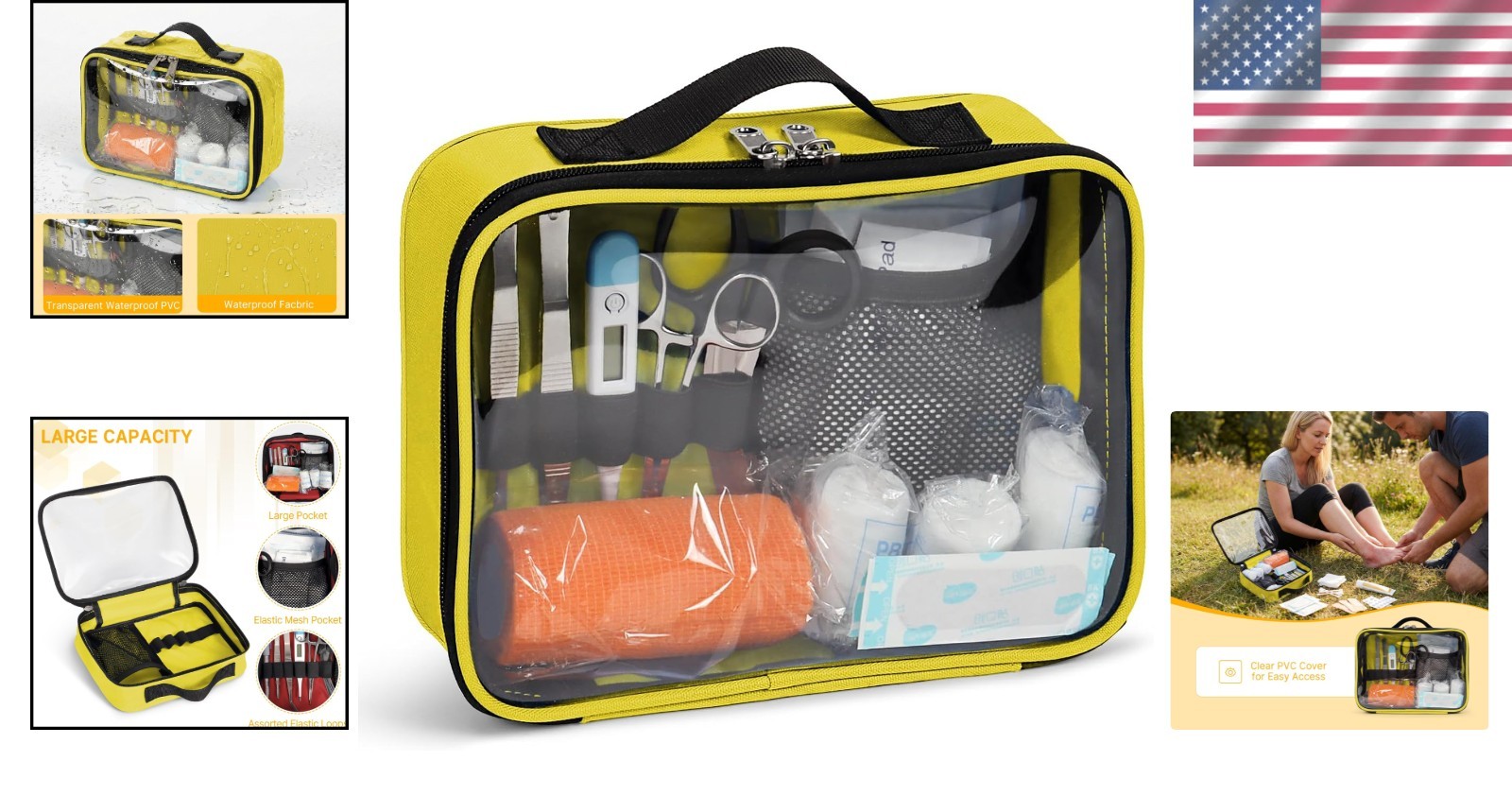 Portable Clear PVC First Aid Kit Pouch – Lightweight & Waterproof Yellow Design