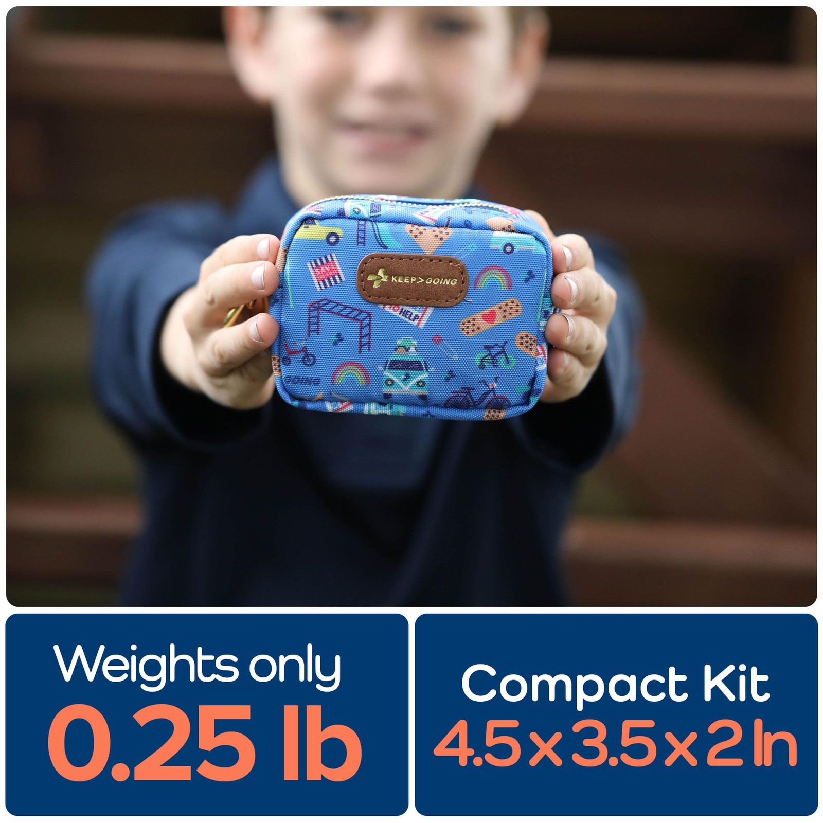 KeepGoing Small Travel First Aid Kit Kids – 60 Pc. Mini Blue