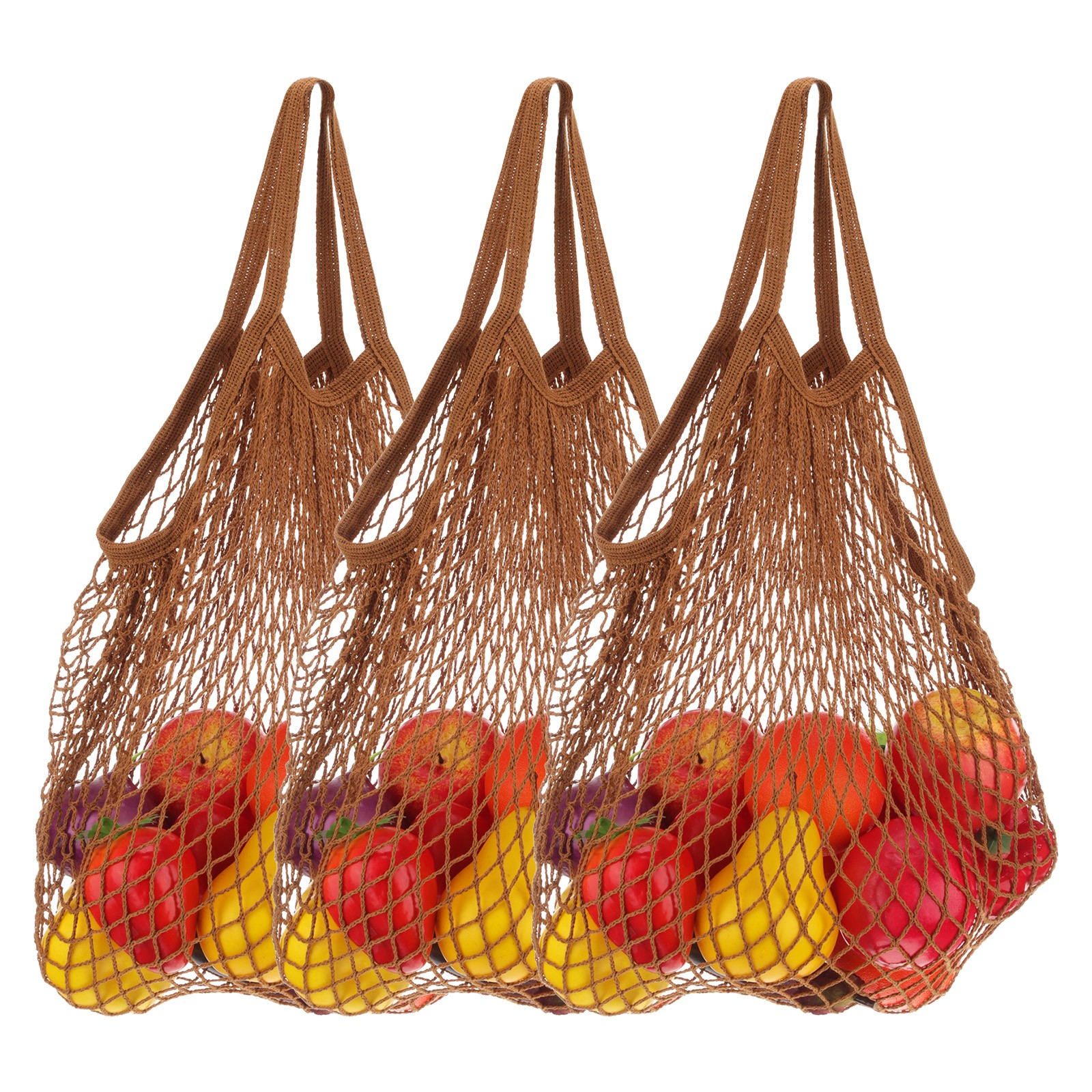Reusable Mesh Produce Storage Bags Washable Portable Bag (Set of 3Pcs,Brown)