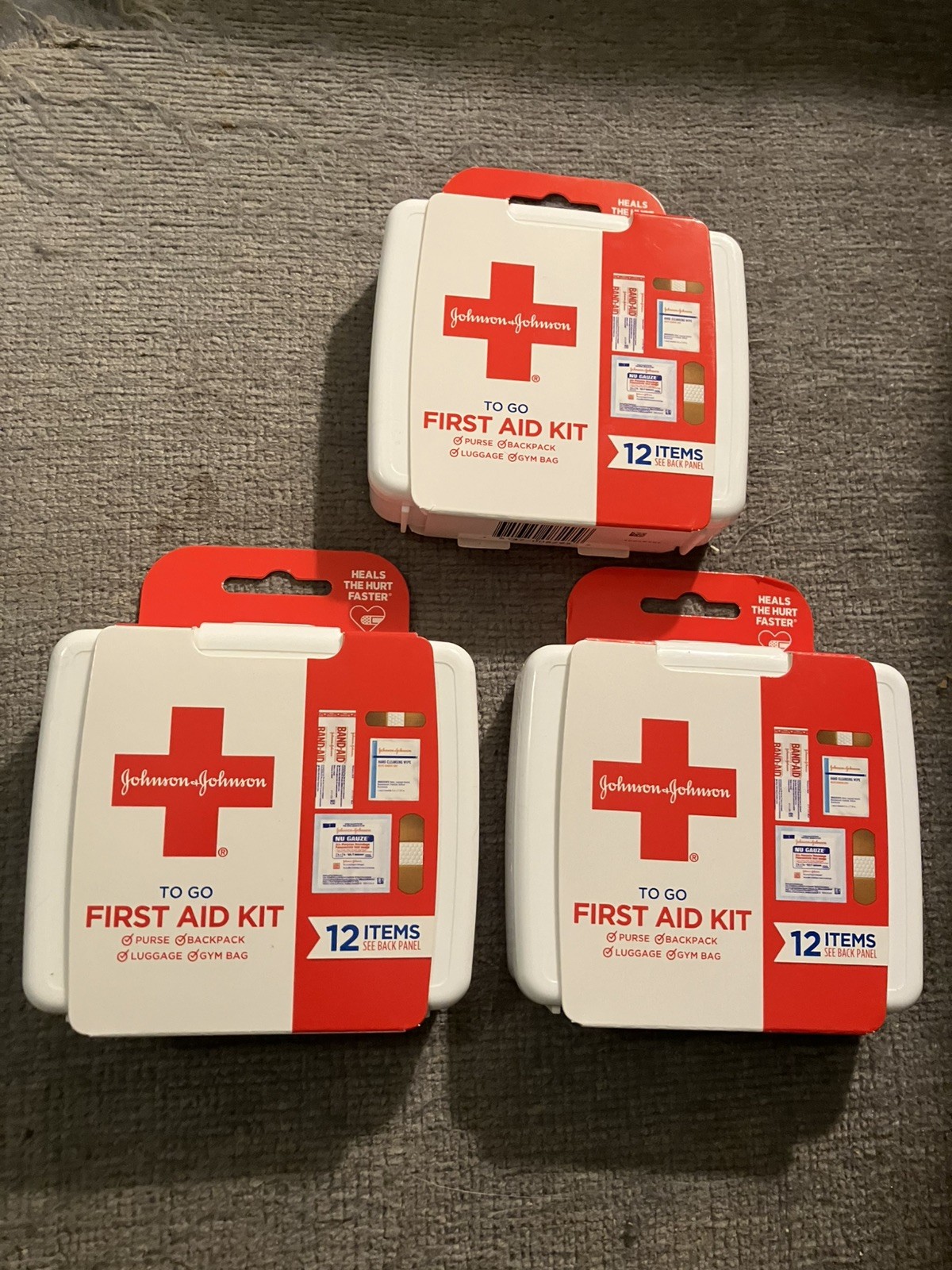 Set of 3 Johnson & Johnson To Go First Aid Kits – 12 Essential Items – NEW