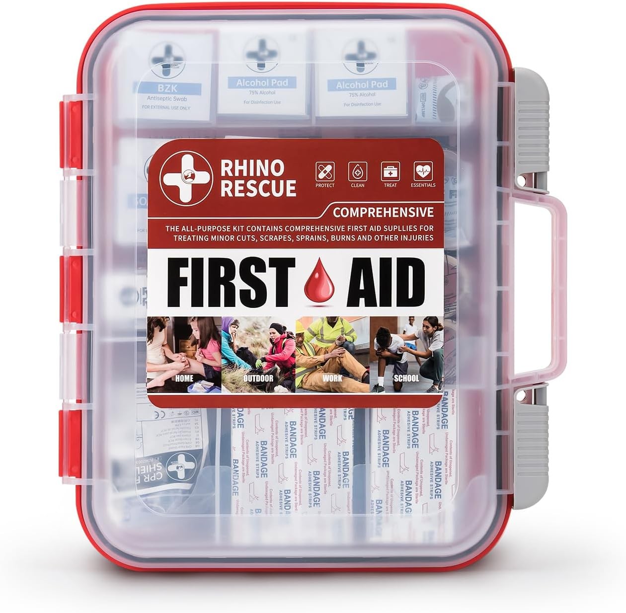 RHINO RESCUE First Aid Kit – 350 PCS, OSHA Approved for Home & Business