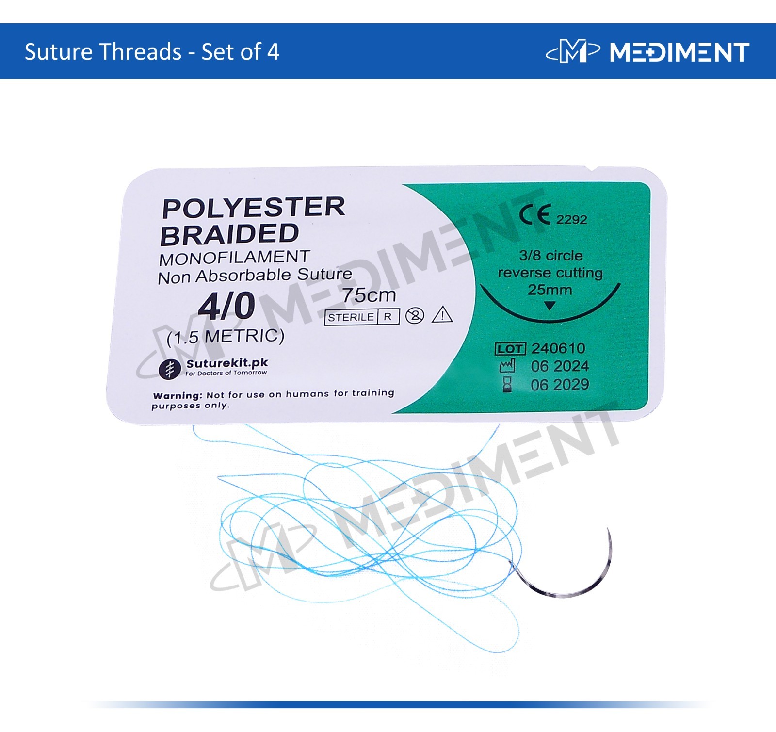 Training Suture Threads Emergency First Aid Kit Wound Treating Practice Set of 4
