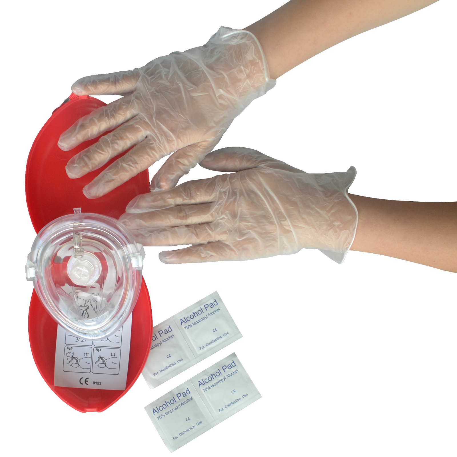 3pcs CPR Face shield With 4Pcs Alcohol Pad 1 Pair Glove CPR set