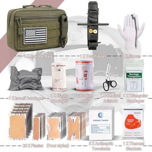 Tactical First Aid Kit – 34-Piece Trauma Kit with Tourniquet & Bandages for Car,