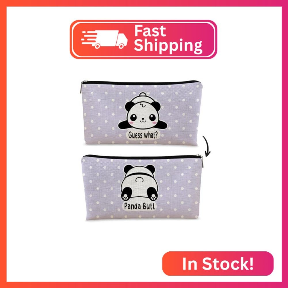 BARPERY Cute Baby Panda Guess What It's Pug Butt Cosmetic Bag, Purple Makeup Cas
