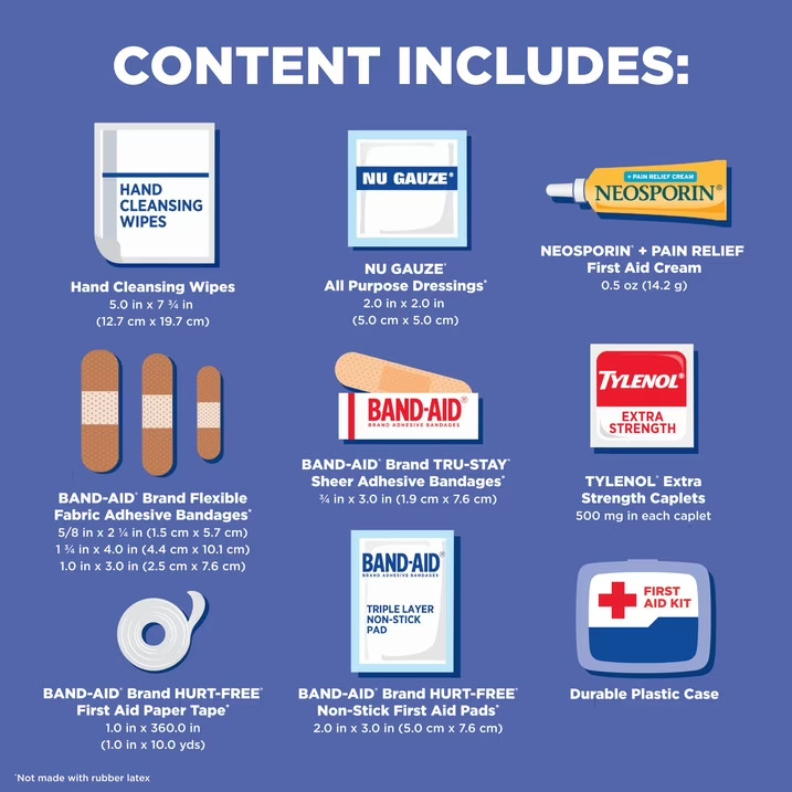 Band-Aid Travel Ready Portable Emergency First Aid Kit for Minor Wound Care with