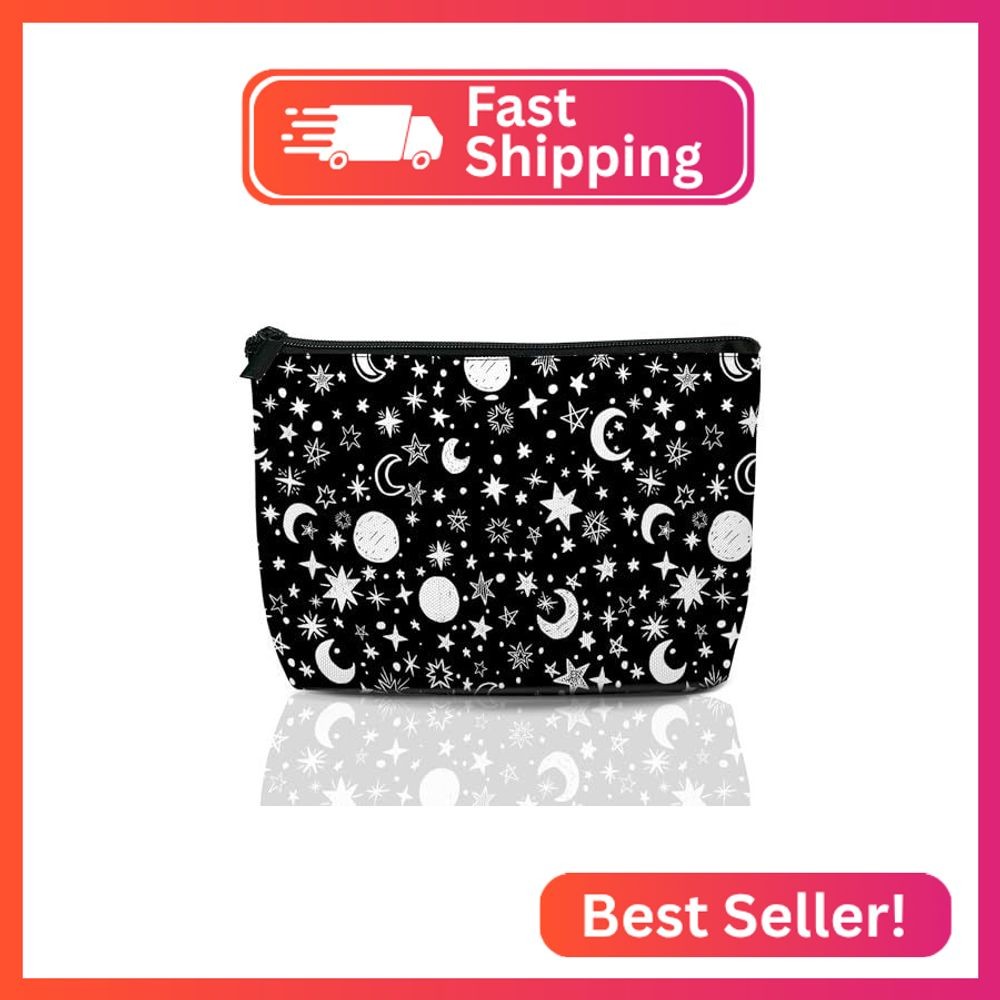 Makeup Bag Black White Sun Moon Stars Cosmetic Bags for Women Mini Portable Boho