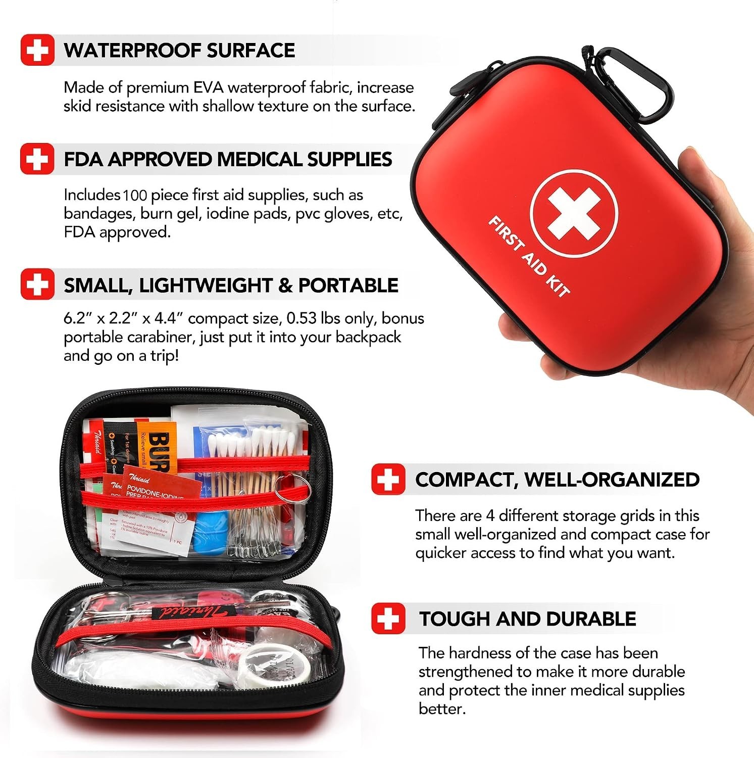Comprehensive Mini First Aid Kit – 100 Essential Supplies, Waterproof Case