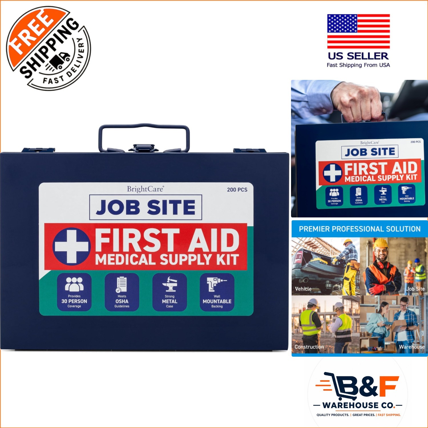 Rugged Metal First Aid Kit for Contractors – 200-Piece OSHA Compliant Safety Kit
