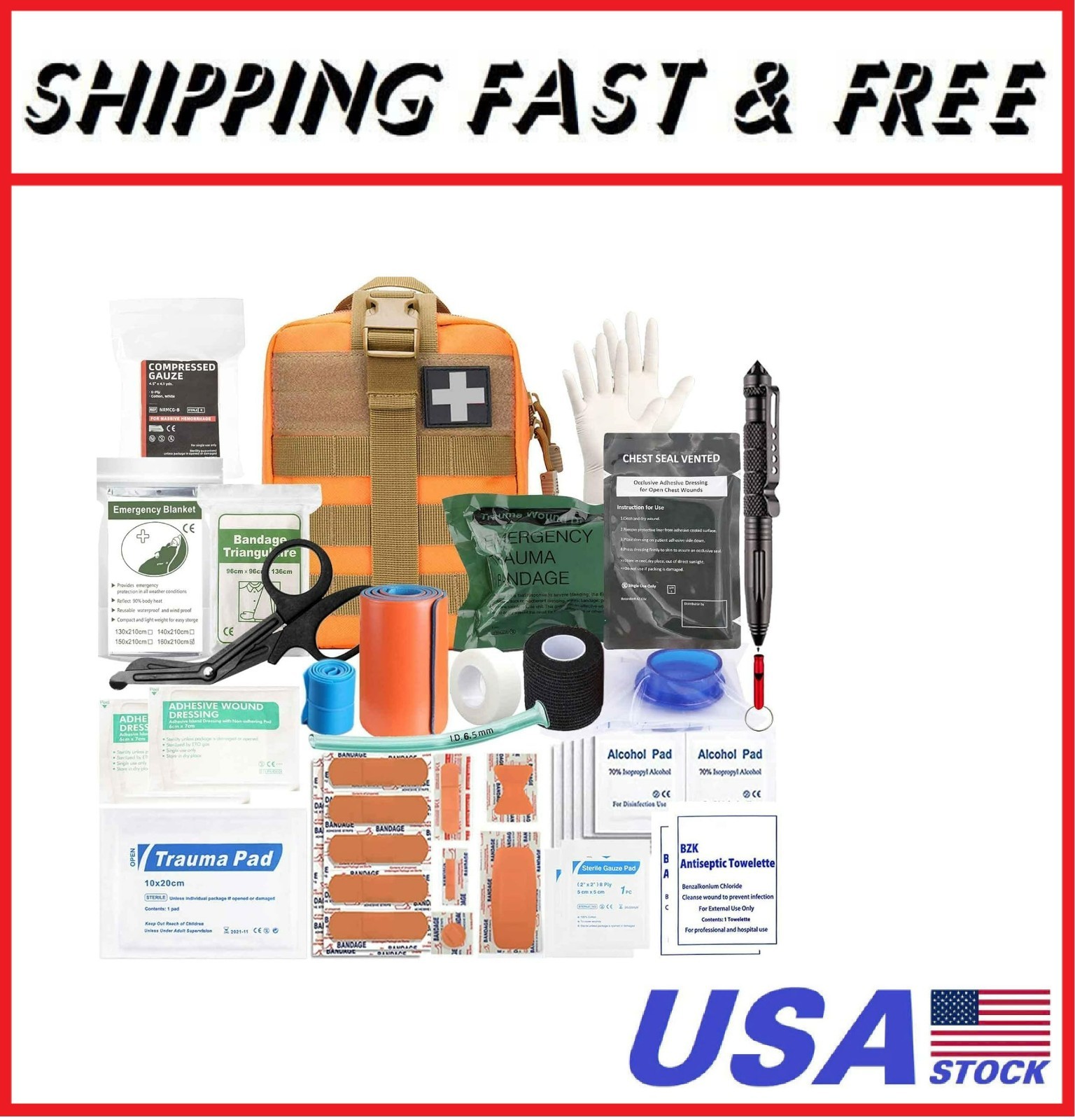 74 Piece Camping First Aid Kit Ifak Trauma Kit, Molle Tactical First Aid Kit