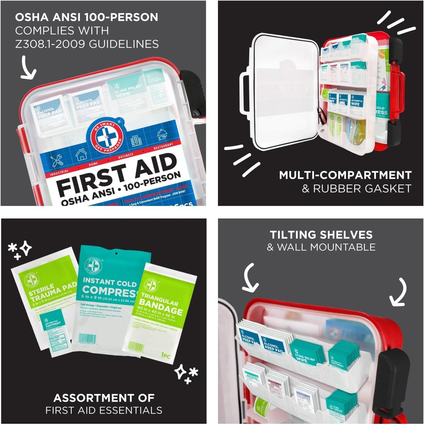 First Aid Kit Hard Red Case 326 Pieces Exceeds OSHA and ANSI Guidelines 100 P…