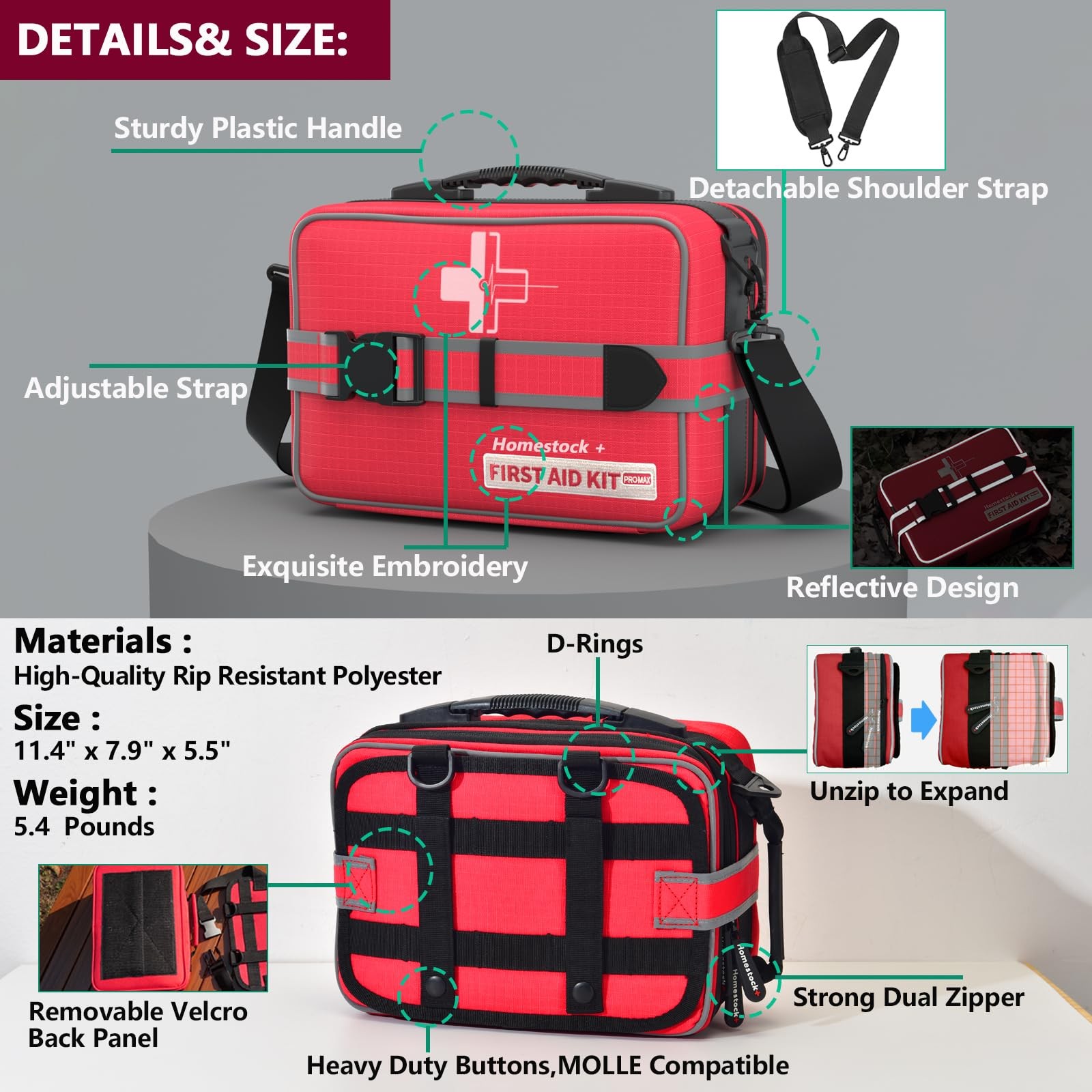 Advanced Comprehensive First Aid Kit with Well Organized Labelled Compartments