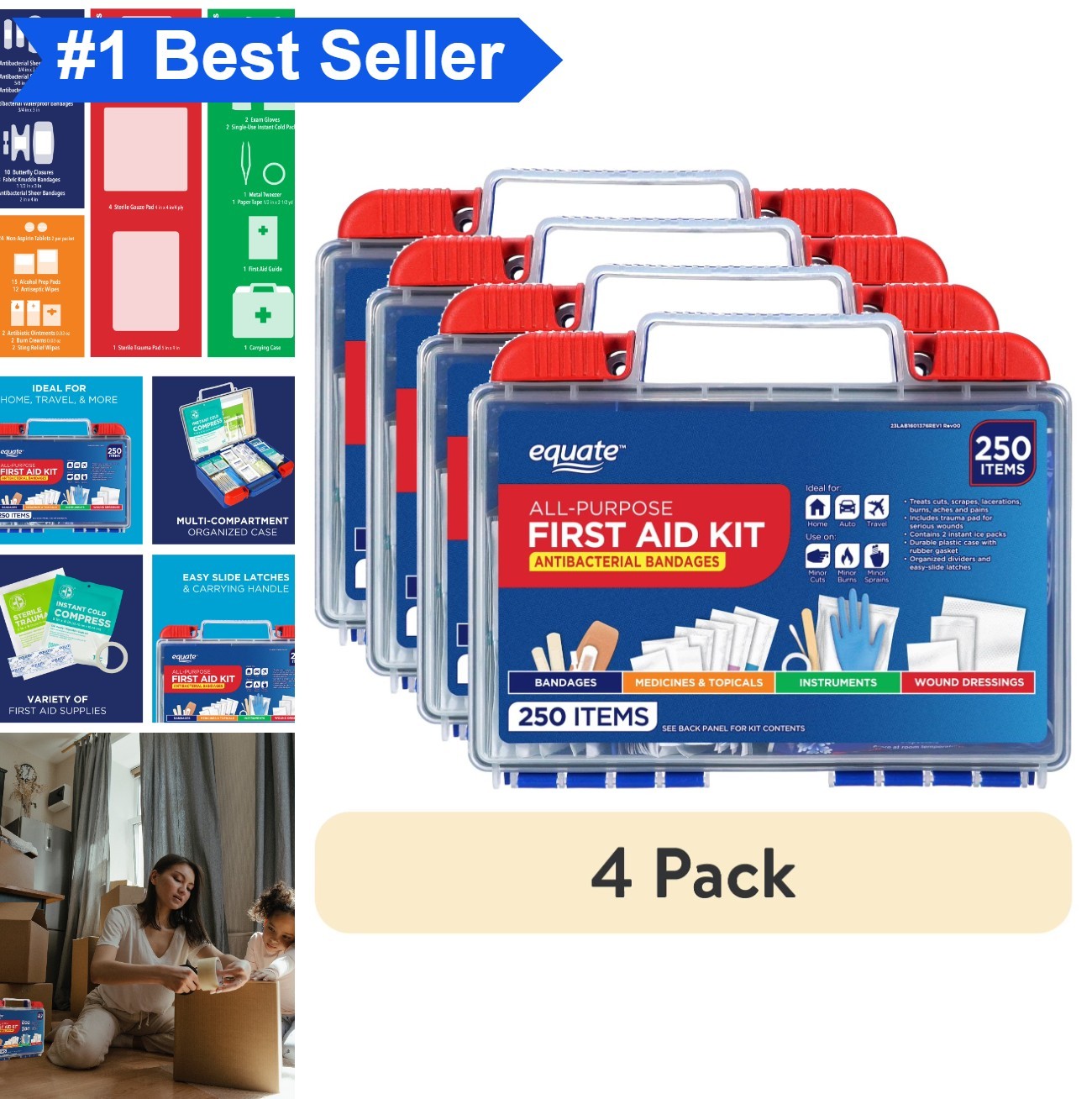 All-Purpose First Aid Kit 250 Items Antibacterial Bandages Wound Care Supplies