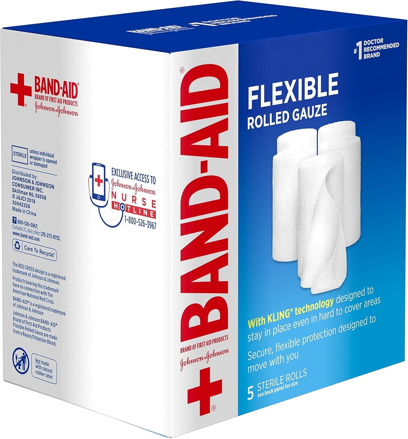 Soft, Self-Adhesive Band-Aid Rolled Gauze for Minor Wounds – 5 Count Value Pack