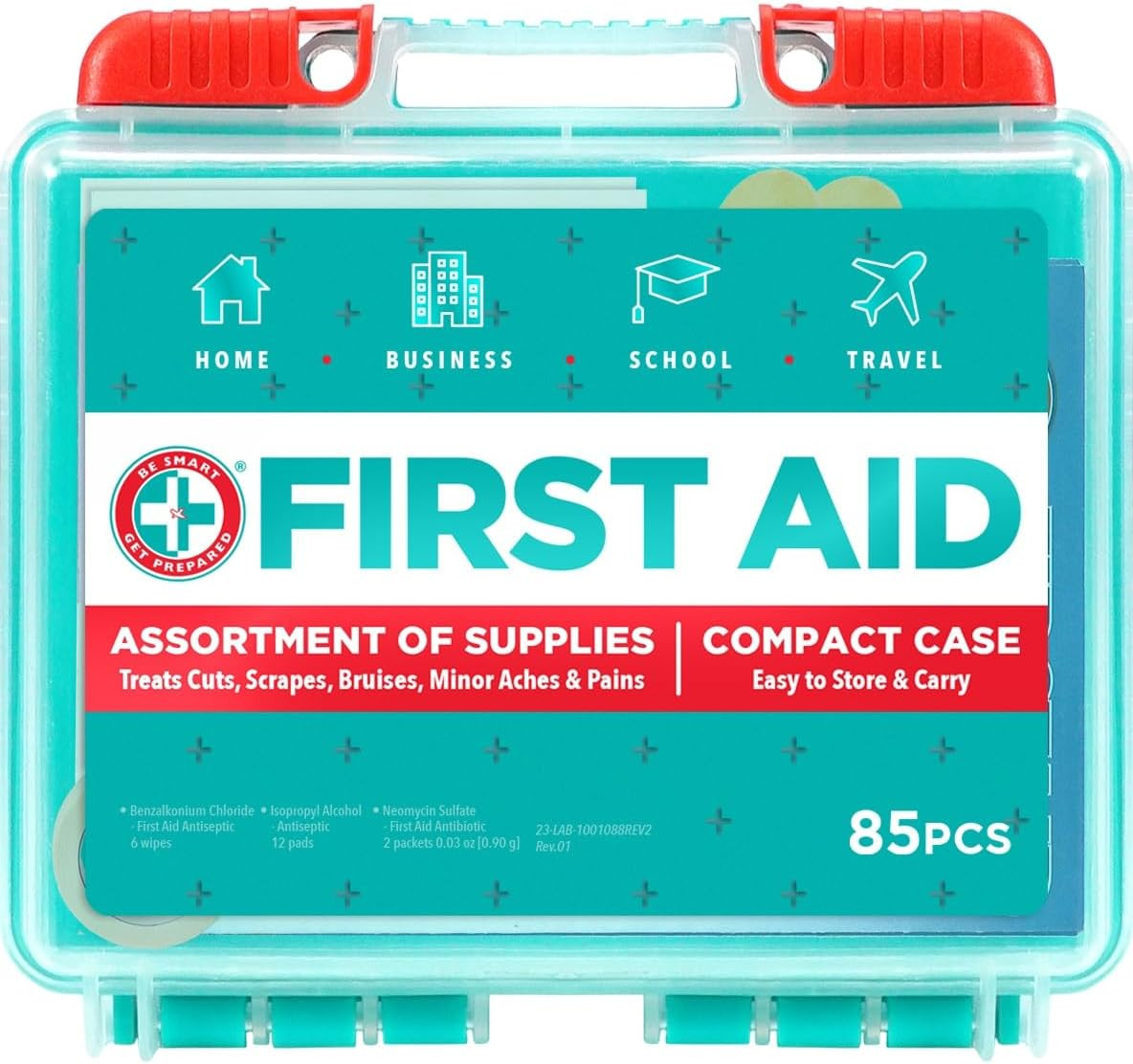 85 Piece First Aid Kit: Clean, Treat, Protect Minor Cuts, Scrapes. Home, Office,