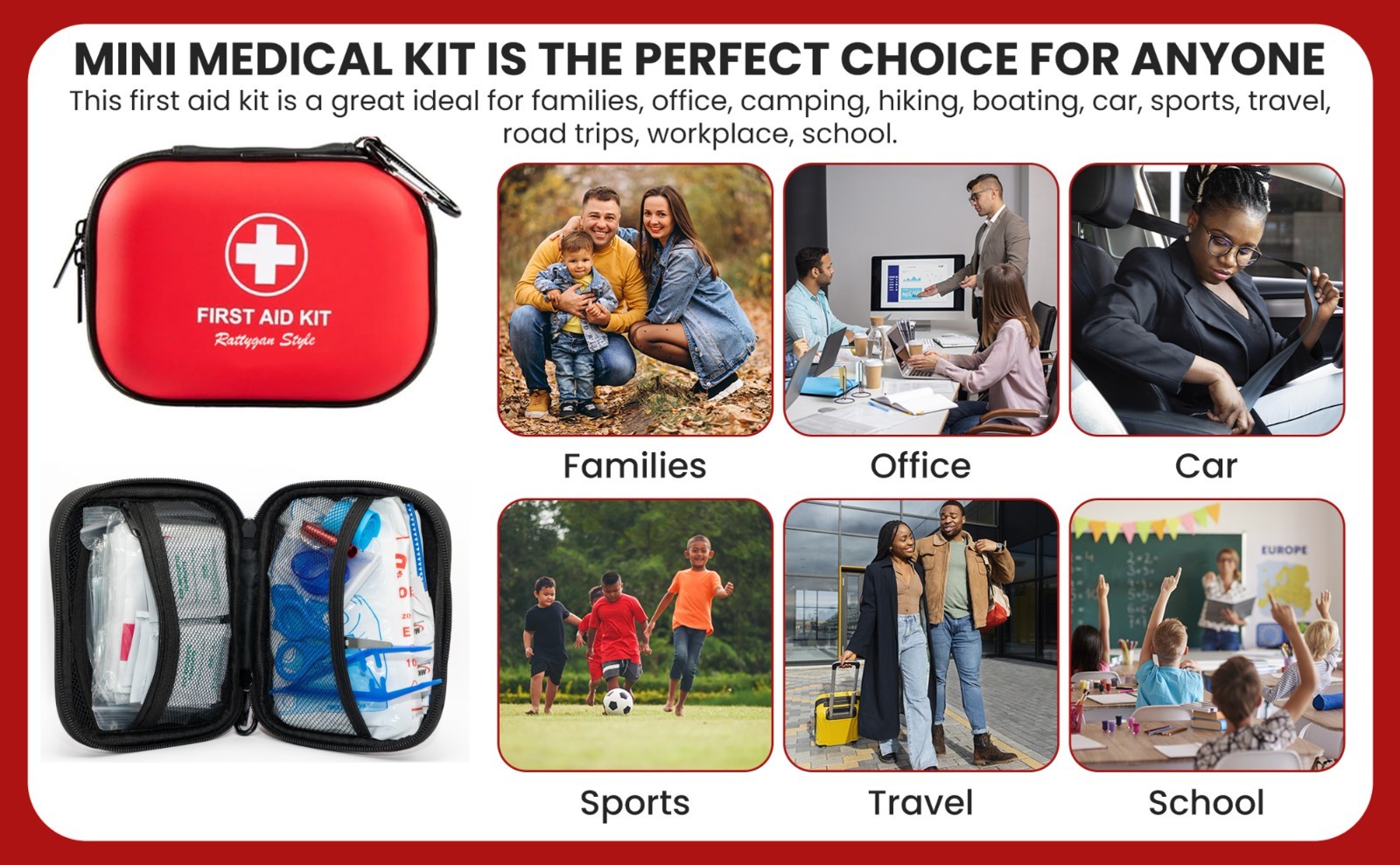 All-in-One Compact First Aid Kit with Waterproof Hard Shell Case – 100 pieces